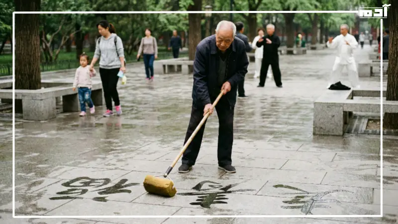 أغرب الرياضات الشعبية في الصين.. 5 ألعاب لم تسمع عنها من قبل 4 الكتابة المائية في الحدائق العامة بالصين
