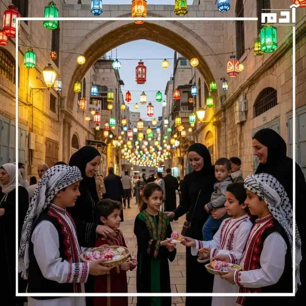 مظاهر الاحتفال بالمولد النبوي الشريف في 9 دول إسلامية 4 احتفال المولد النبوي في نابلس مع الزينة وتوزيع الحلوى