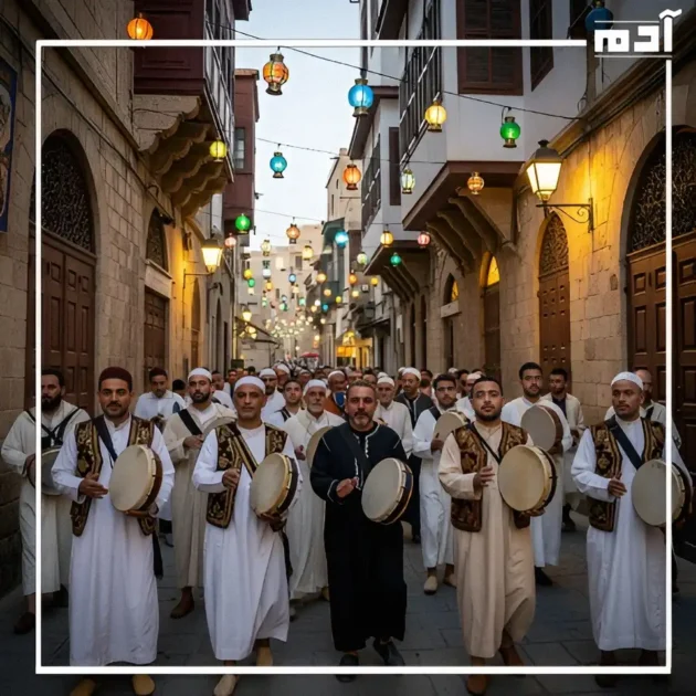 مظاهر الاحتفال بالمولد النبوي الشريف في 9 دول إسلامية 3 احتفال تقليدي بالمولد النبوي في طرابلس مع أناشيد صوفية