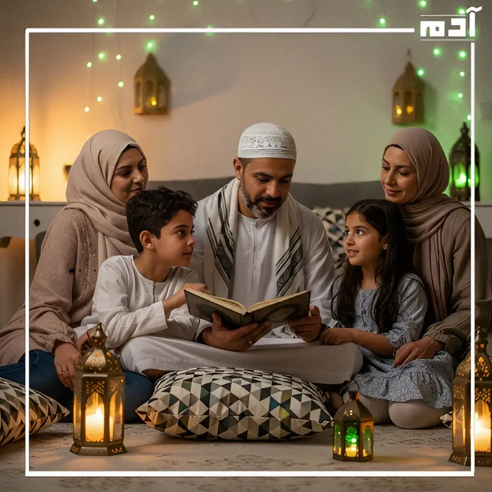 عائلة مصرية مسلمة تجتمع في أجواء روحانية لذكرى المولد النبوي الشريف ملتزمة بالضوابط الشرعية