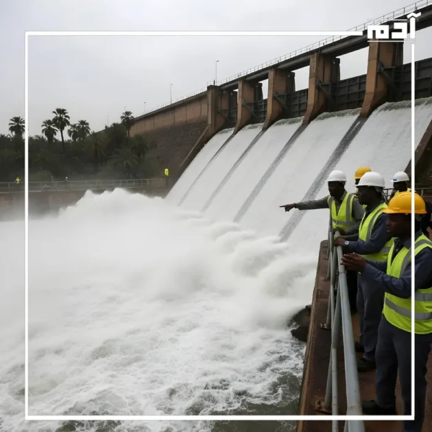 صورة توضح تدفق كميات كبيرة من المياه عبر أحد السدود السودانية تحت ضغط شديد