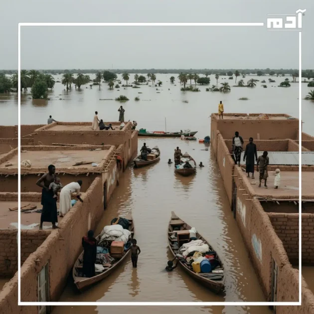 مشهد لقرية سودانية غمرتها مياه الفيضانات الناتجة عن سد النهضة