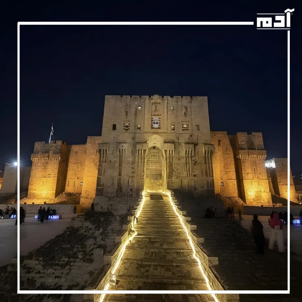 منظر جوي لقلعة حلب يظهر أسوارها وشموخها وسط المدينة