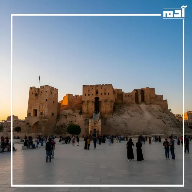 منظر داخلي لمبنى قلعة حلب يظهر الممرات الداخلية